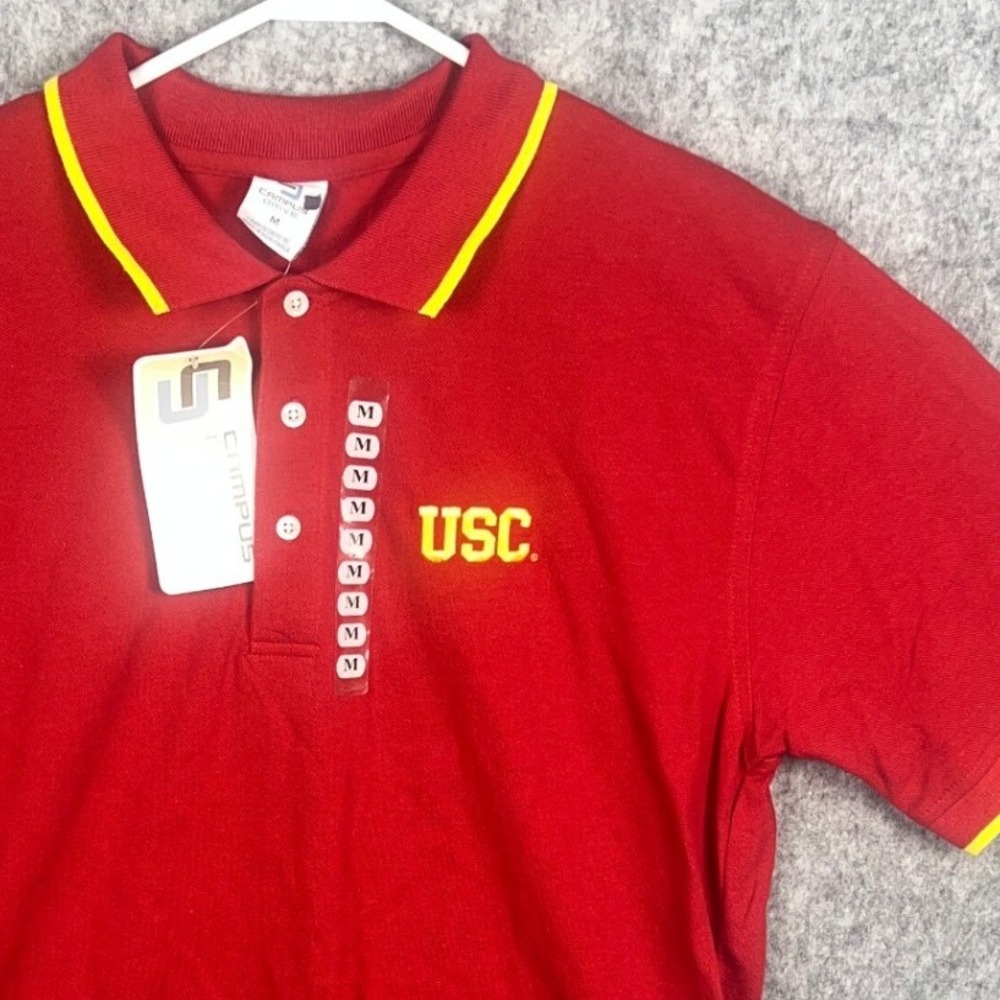 Campus Drive USC Trojans Men's Polo Shirt Red Gold Cotton Embroidered Medium NWT
